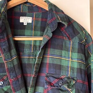 Super Cute Green, Navy, Red Plaid Flannel Shirt with Pops of Yellow